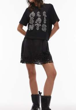 NWT AllSaints Paisley Embellished Logo T-Shirt Black Size Small